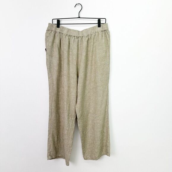 Rylee + Cru Women’s Fern Washed Out Green Linen Blend High Waisted Trouser Pant - Picture 3 of 11